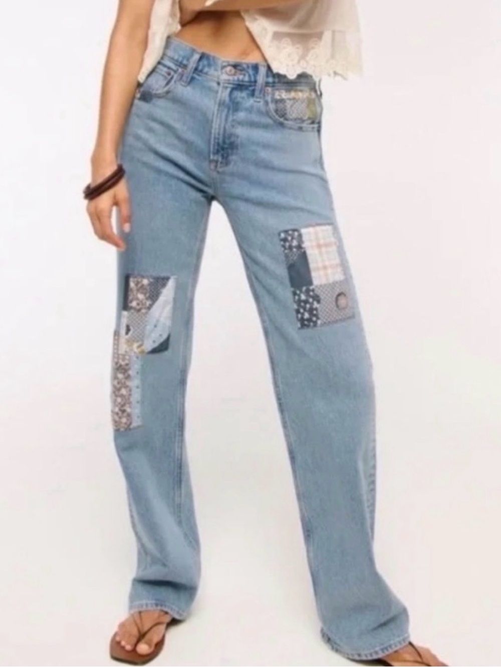 Abercrombie & Fitch 90’s Relaxed High Rise Patch Denim Jeans Curve Love 28 short